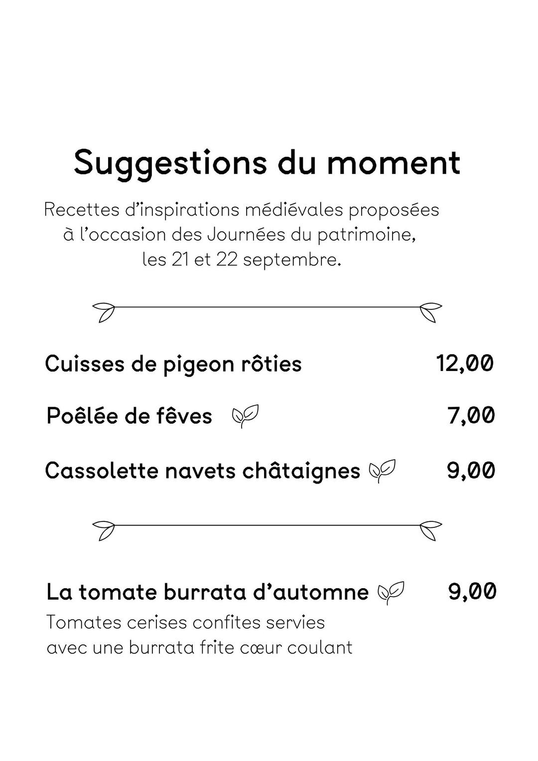 Le menu du déjeuner de la semaine